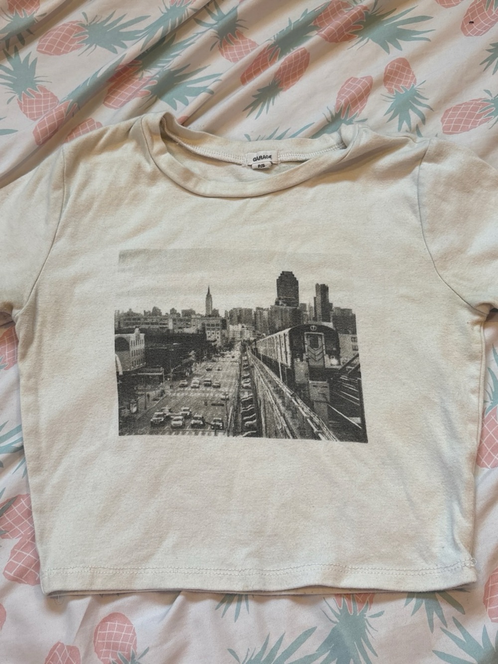 Garage Cream Graphic Cityscape Crop Top
